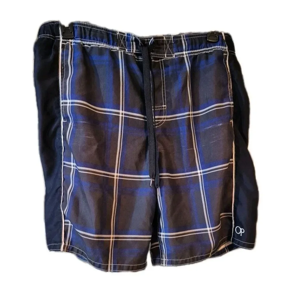 Ocean Pacific OP Sports Men's Blue Swimwear Large Pockets Lined Drawstring